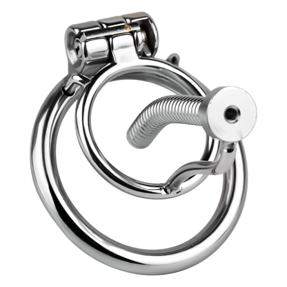 Men's Stainless Steel Chastity Cage with Urethral Catheter and Removable Cap