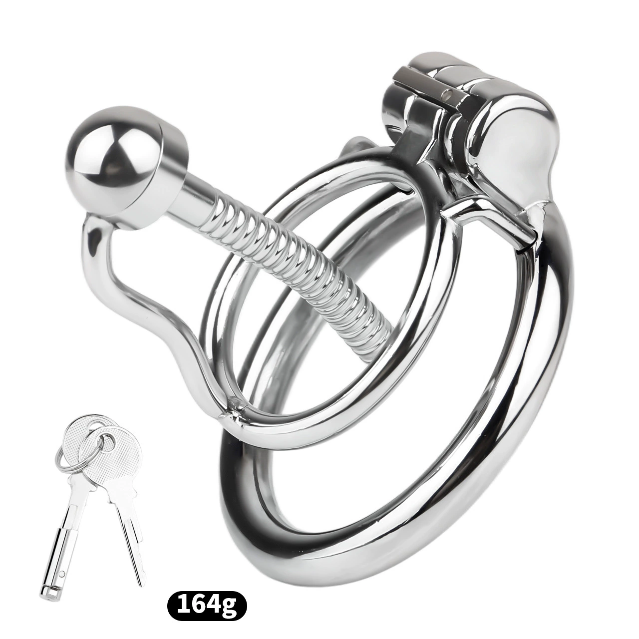 Men's Stainless Steel Chastity Cage with Urethral Catheter and Removable Cap