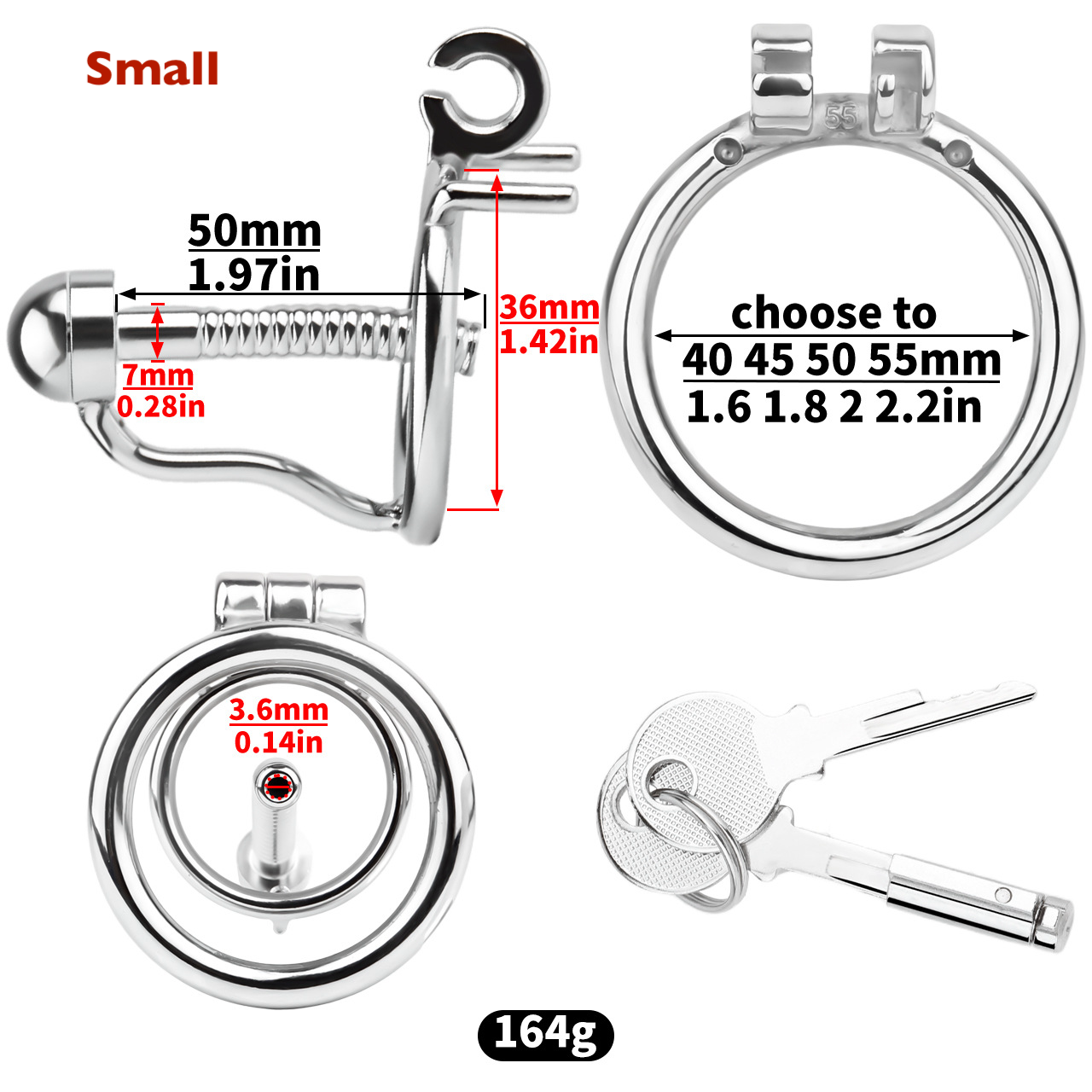 Men's Stainless Steel Chastity Cage with Urethral Catheter and Removable Cap