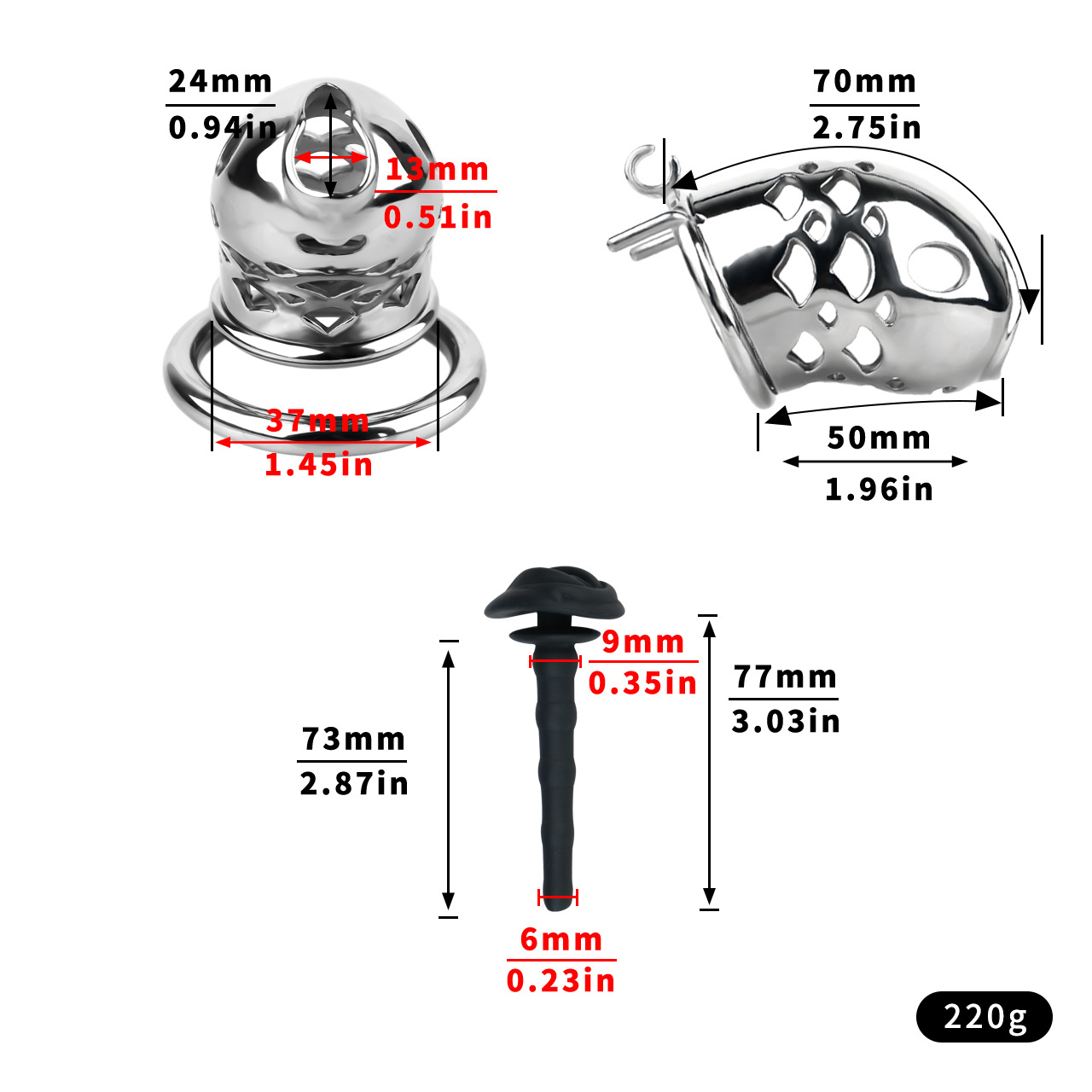 Solid Stainless Steel Goldfish Chastity Cage