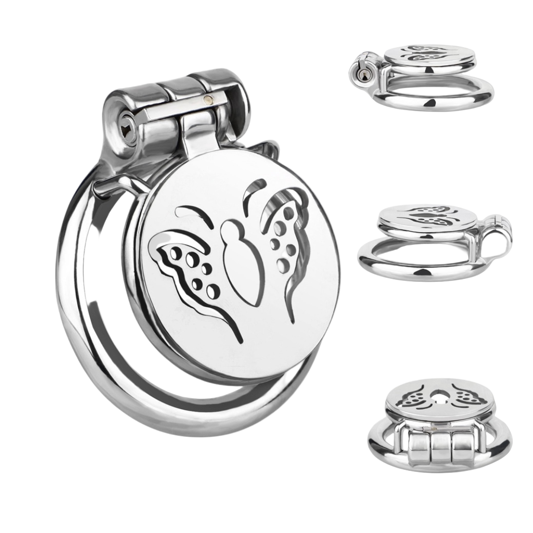 Metal Flat Butterfly Chastity Cage Small Micro Cock Lock for Men Sissy