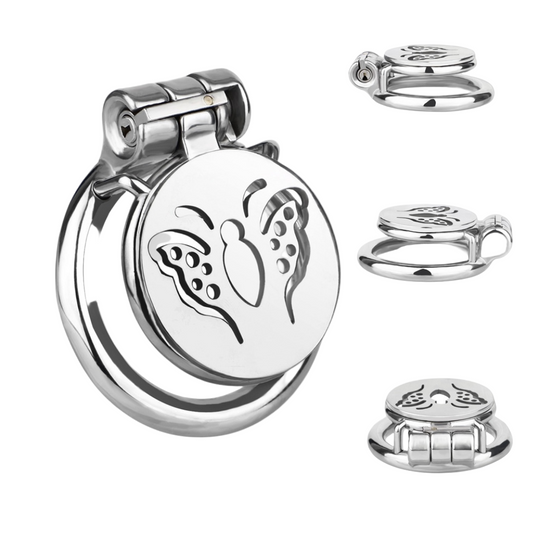 Metal Flat Butterfly Chastity Cage Small Micro Cock Lock for Men Sissy
