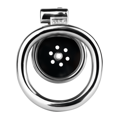 Inferno Flat Steel Chastity Cage with Removable Catheter Tube and PU Strap