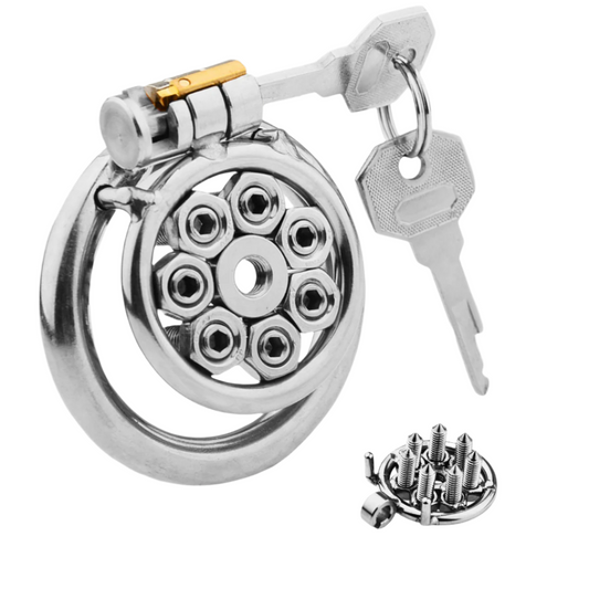 Flat Metal Chastity Cages with Removable Screw Spikes