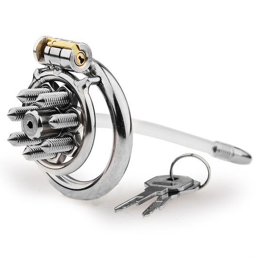 Flat Metal Chastity Cages with Removable Screw Spikes