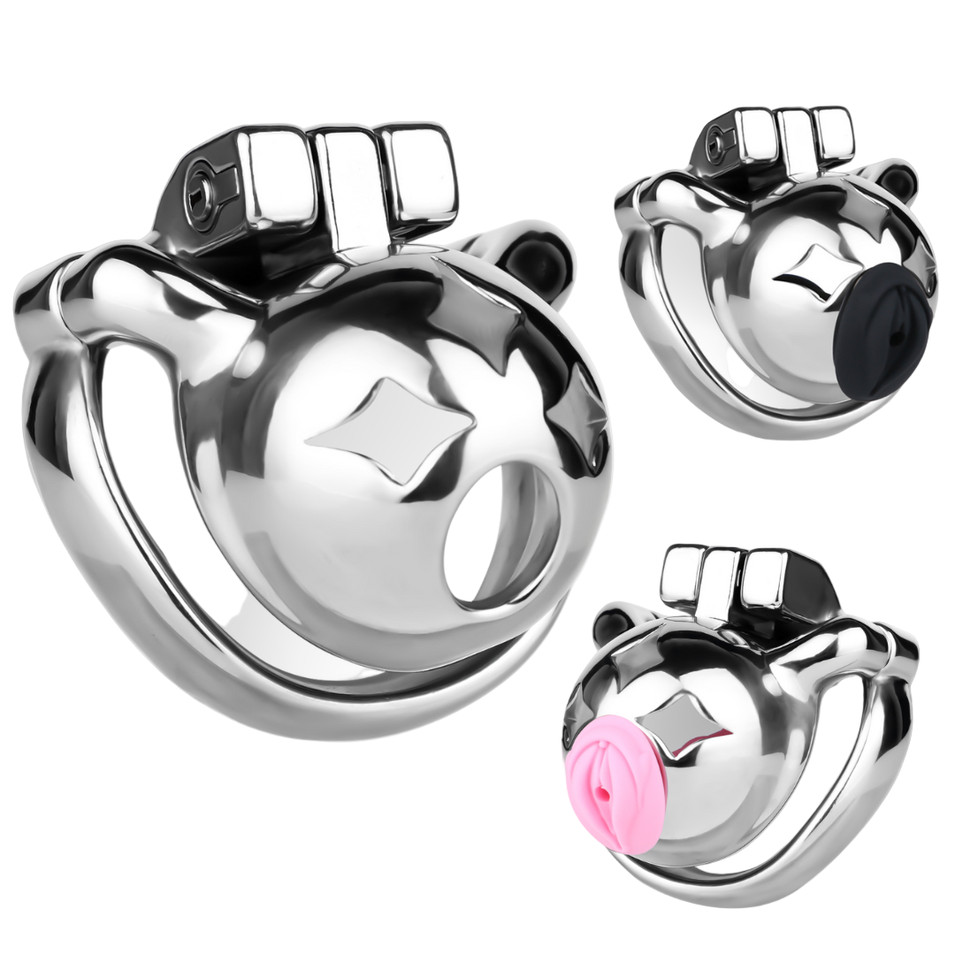 Small Metal Chastity Cage with Black or Pink Soft Pussy Catheter Cock Lock for Men and Sissy