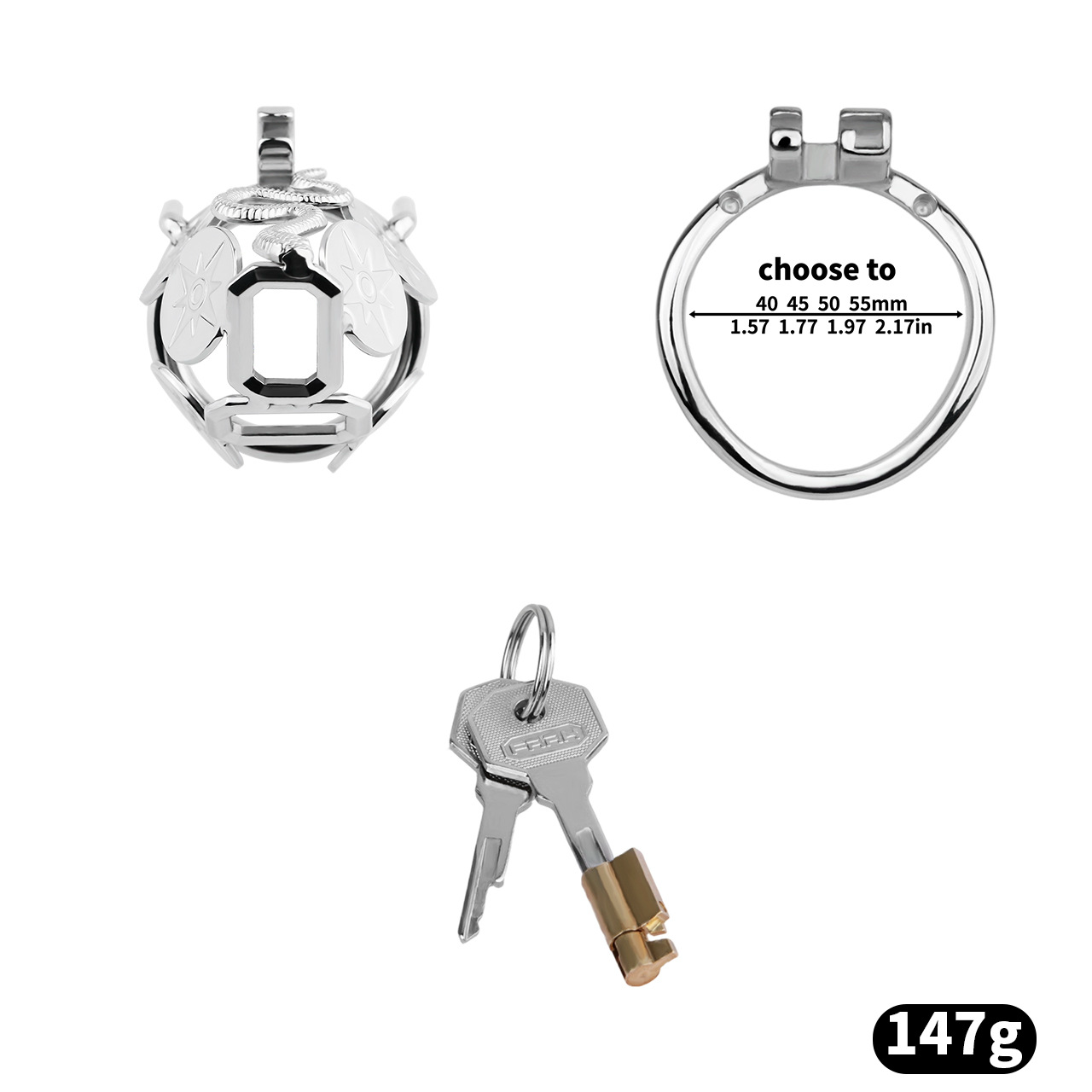 Stainless Steel Snake Shield Modern Chastity Cage Locking Male Cock Cage