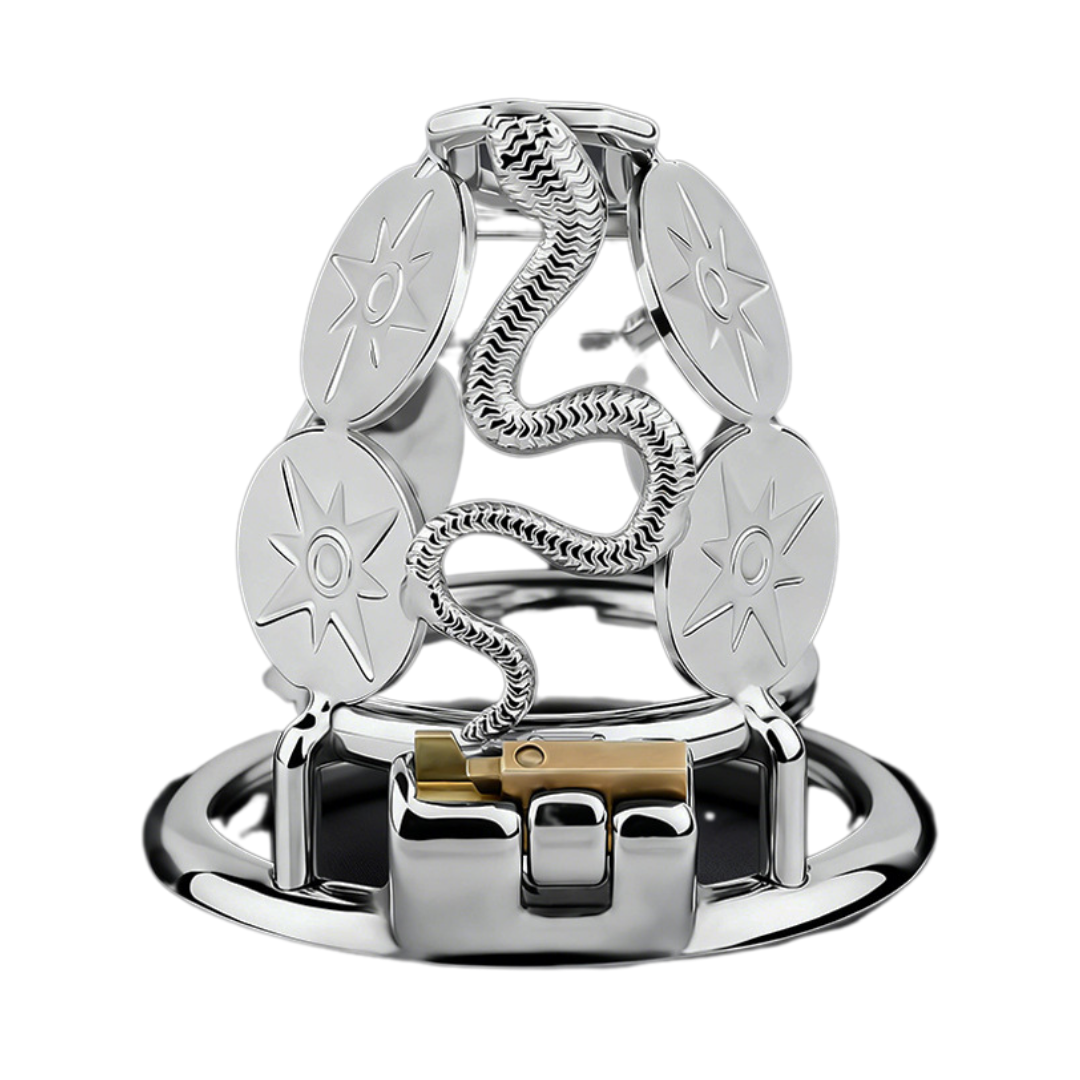 Stainless Steel Snake Shield Modern Chastity Cage Locking Male Cock Cage