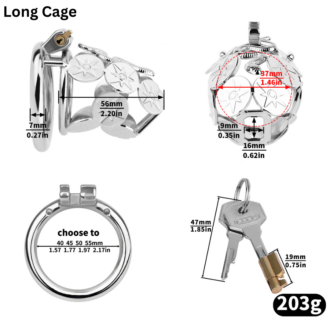 Stainless Steel Snake Shield Modern Chastity Cage Locking Male Cock Cage
