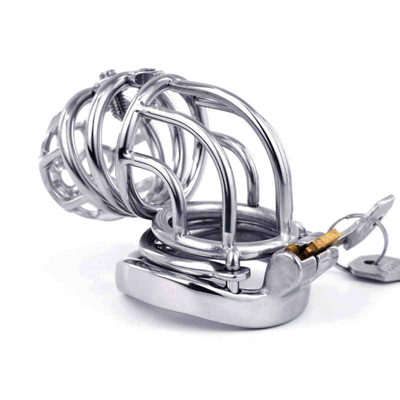 Curved Metal Chastity Cage with Screw Spikes and Silicone Catheter Spiked Cock Cage