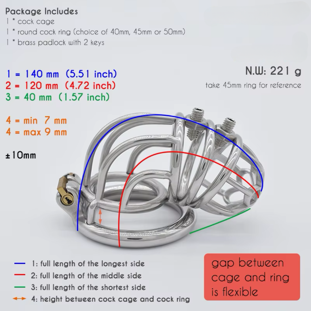 Curved Metal Chastity Cage with Screw Spikes and Silicone Catheter Spiked Cock Cage