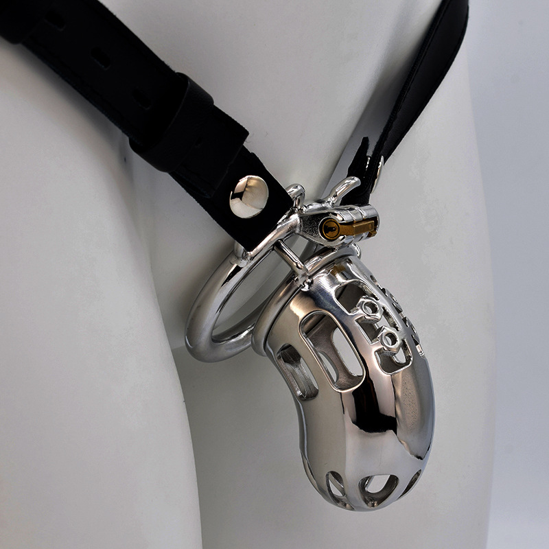 Metal Urethral Chastity Cage with Spiked Ring and PU Strap