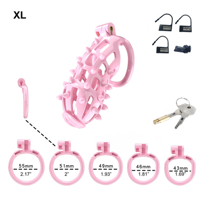 Pink Chastity Cage with Removable Soft Silicone Spikes