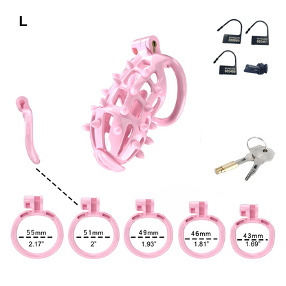 Pink Chastity Cage with Removable Soft Silicone Spikes