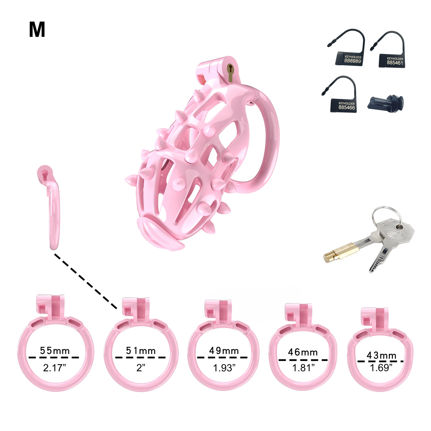 Pink Chastity Cage with Removable Soft Silicone Spikes