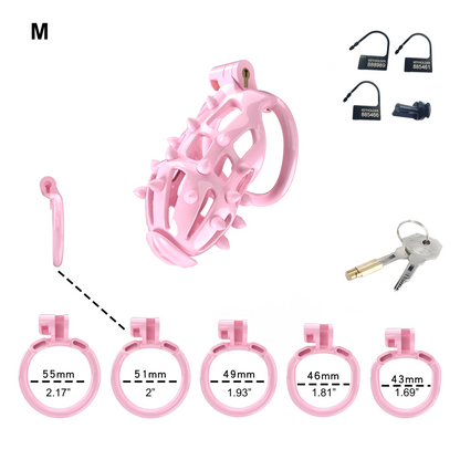 Pink Chastity Cage with Removable Soft Silicone Spikes