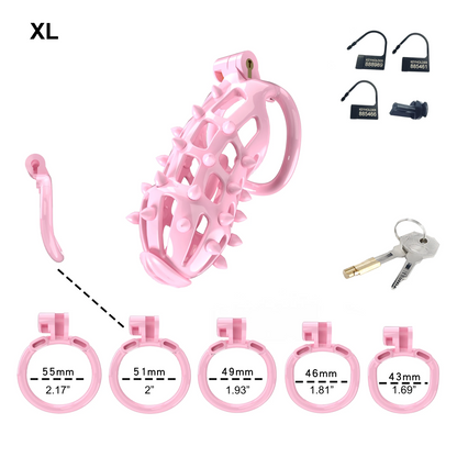 Pink Chastity Cage with Removable Soft Silicone Spikes
