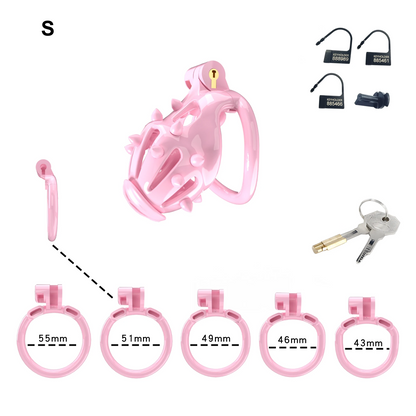 Pink Chastity Cage with Removable Soft Silicone Spikes