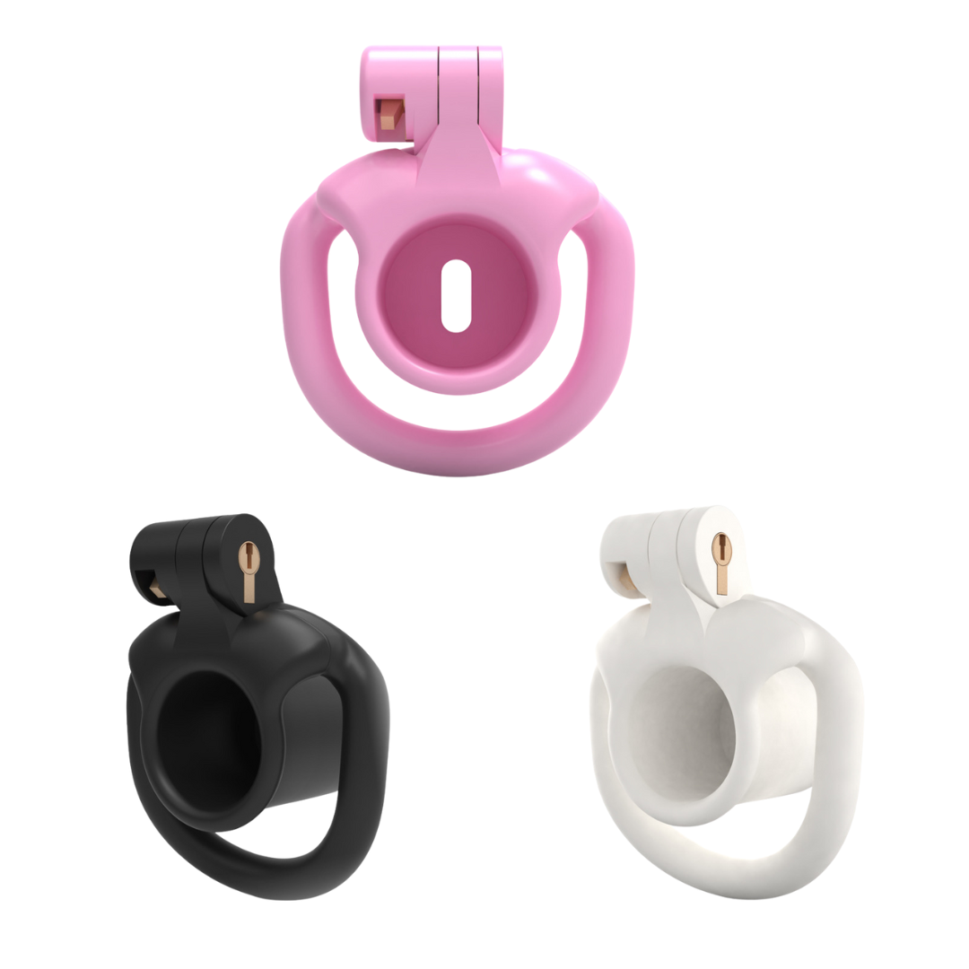 Chastee Cage de chasteté inversée en plastique avec 4 anneaux de base Noir/Rose ...