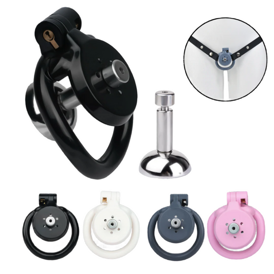 Lightweight Chastity Cage with Removable Silim Inverted Plug and 4 Cock Rings
