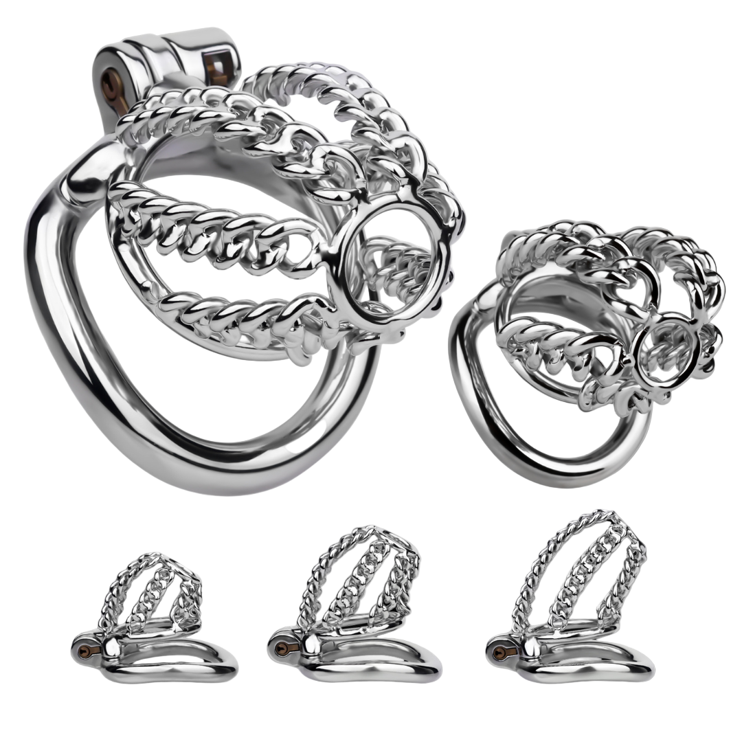 Slim & Heavy Chain Stainless Steel Chastity Cage Metal Cock Lock