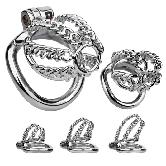 Slim & Heavy Chain Stainless Steel Chastity Cage Metal Cock Lock