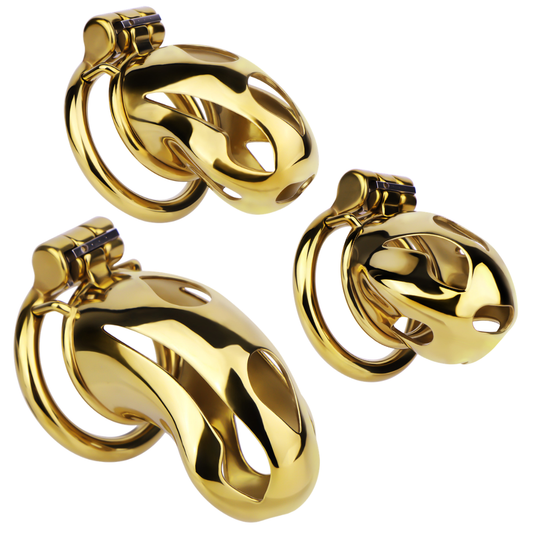 Gold Cobra Chastity Cage with Secure Lock – S/M/L