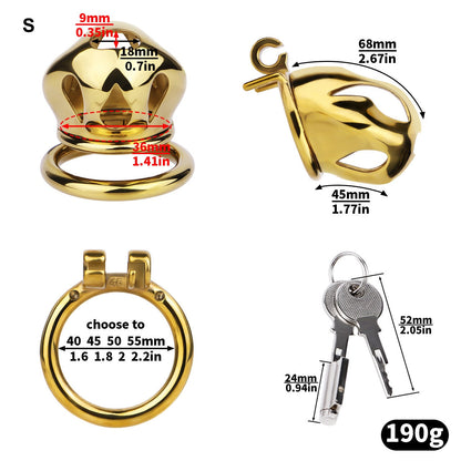 Gold Chastity Cage with Secure Lock – S/M/L