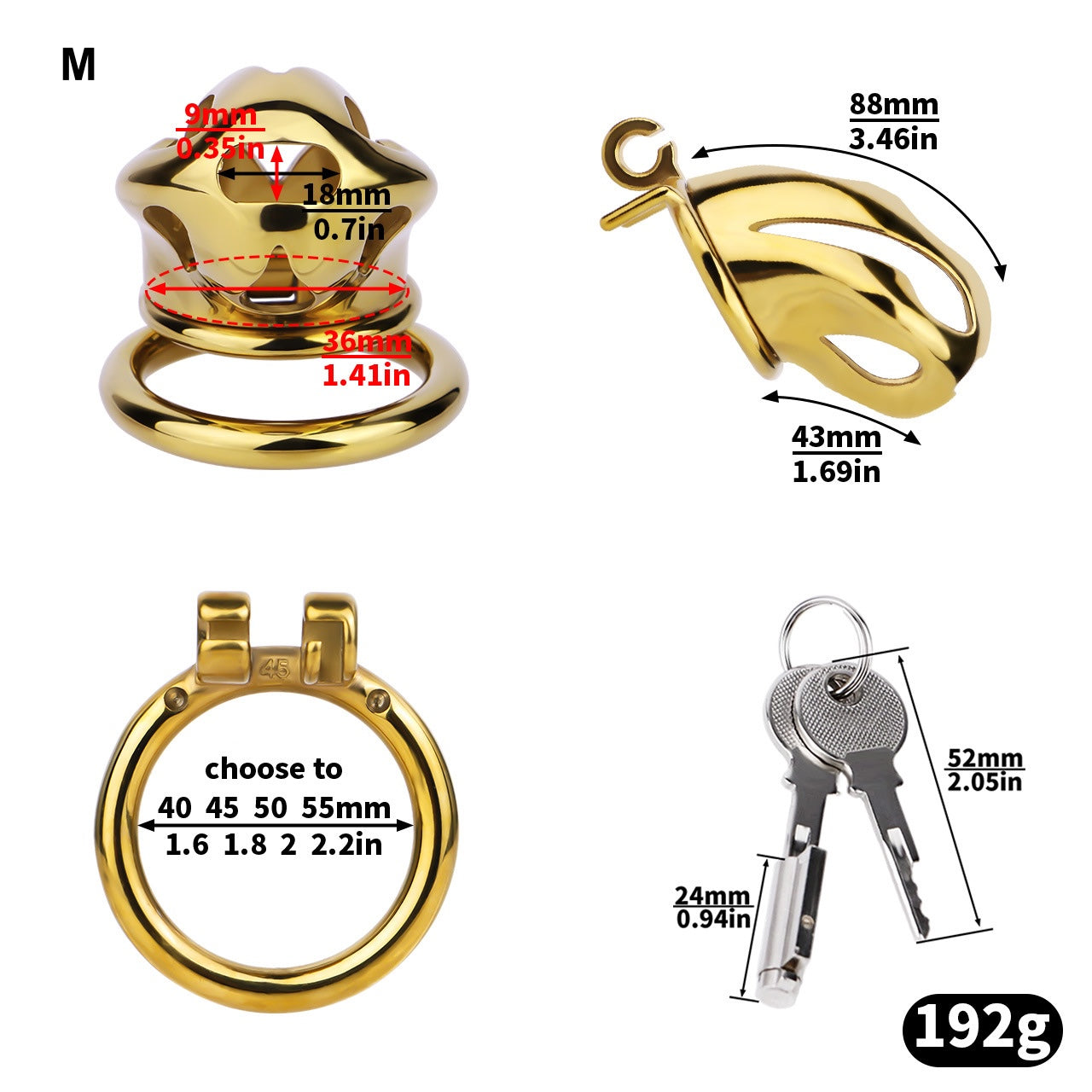 Gold Chastity Cage with Secure Lock – S/M/L