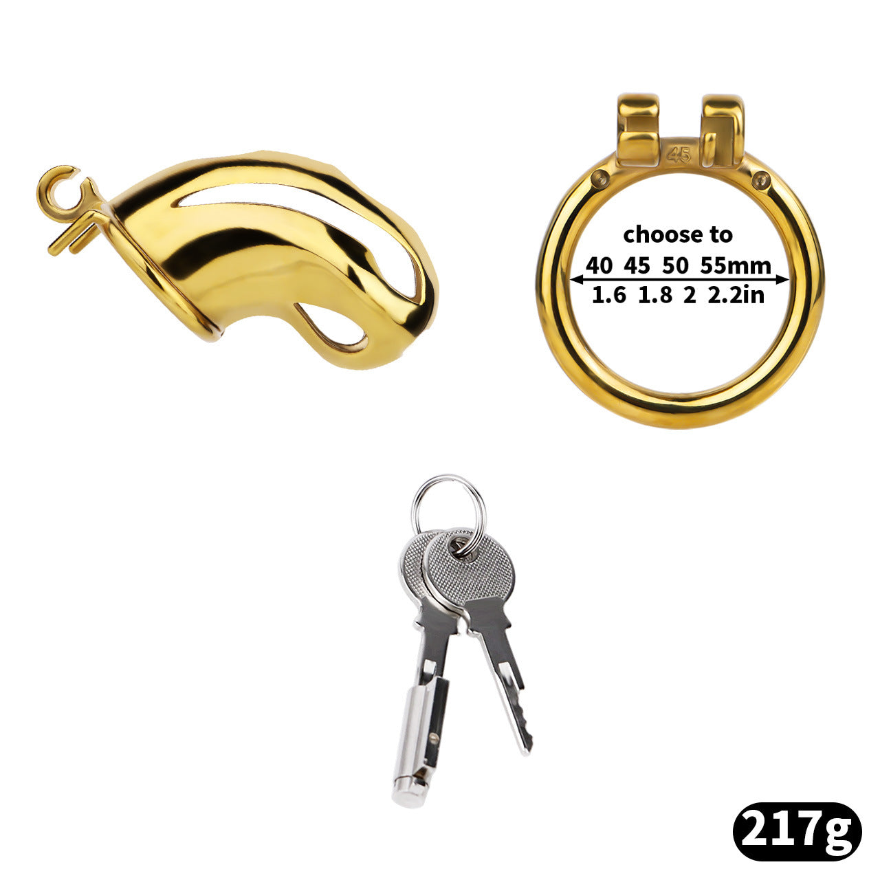 Gold Chastity Cage with Secure Lock – S/M/L