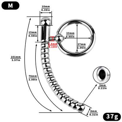 Stainless Steel PA Urethral Sounding Rod with Rotating Glans Ring for Men BDSM Sex Torment Toy