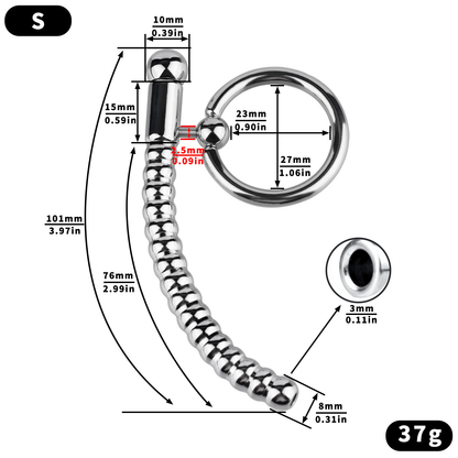 Stainless Steel PA Urethral Sounding Rod with Rotating Glans Ring for Men BDSM Sex Torment Toy