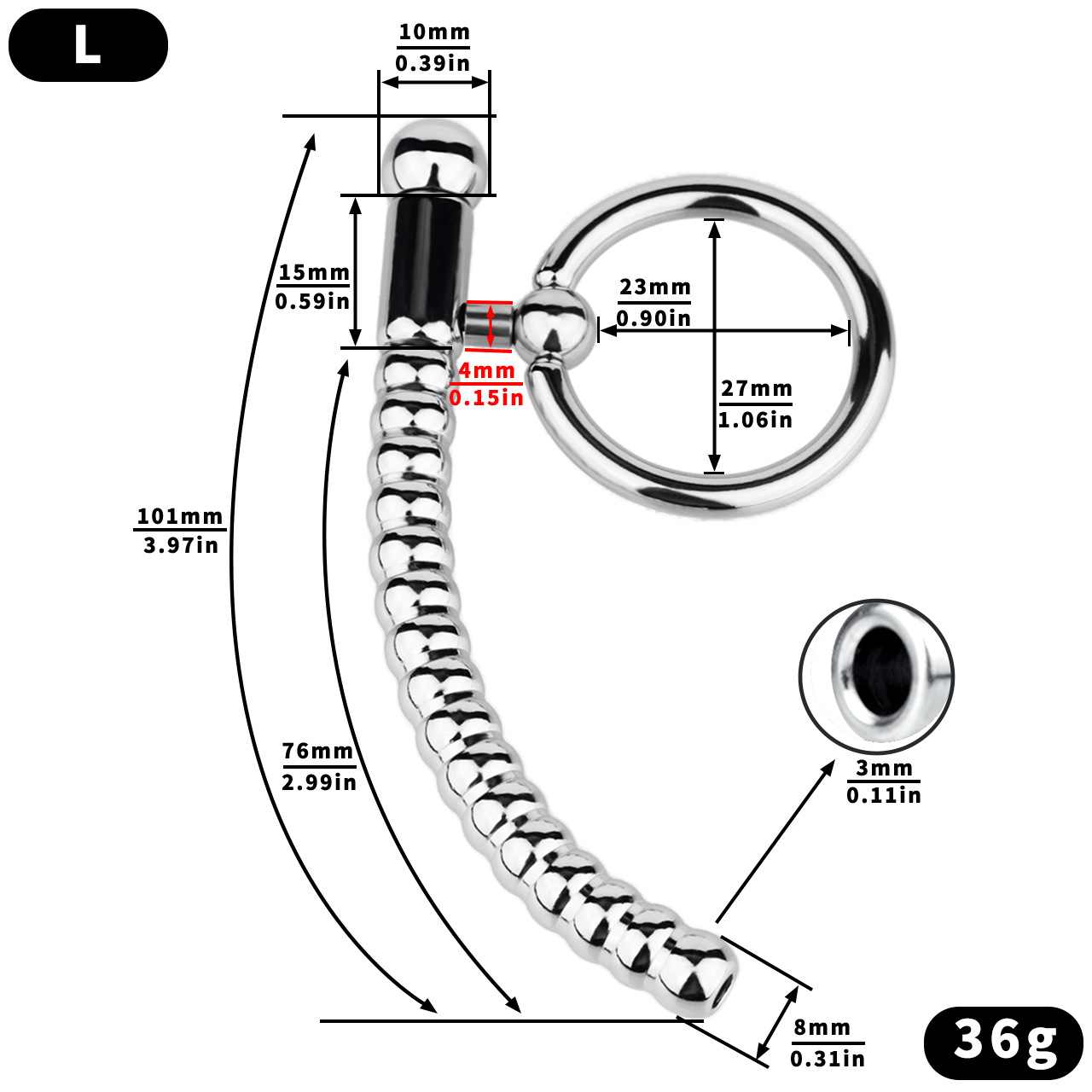 Stainless Steel PA Urethral Sounding Rod with Rotating Glans Ring for Men BDSM Sex Torment Toy