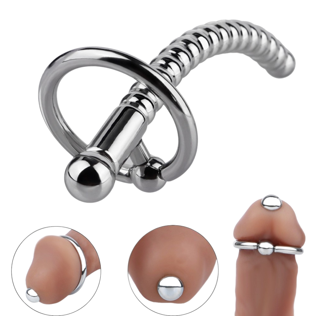 Stainless Steel PA Urethral Sounding Rod with Rotating Glans Ring for Men BDSM Sex Torment Toy
