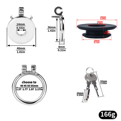 Flat & Inverted  Stainless Steel Chastity Cage - Small to Large Inverted Plugs