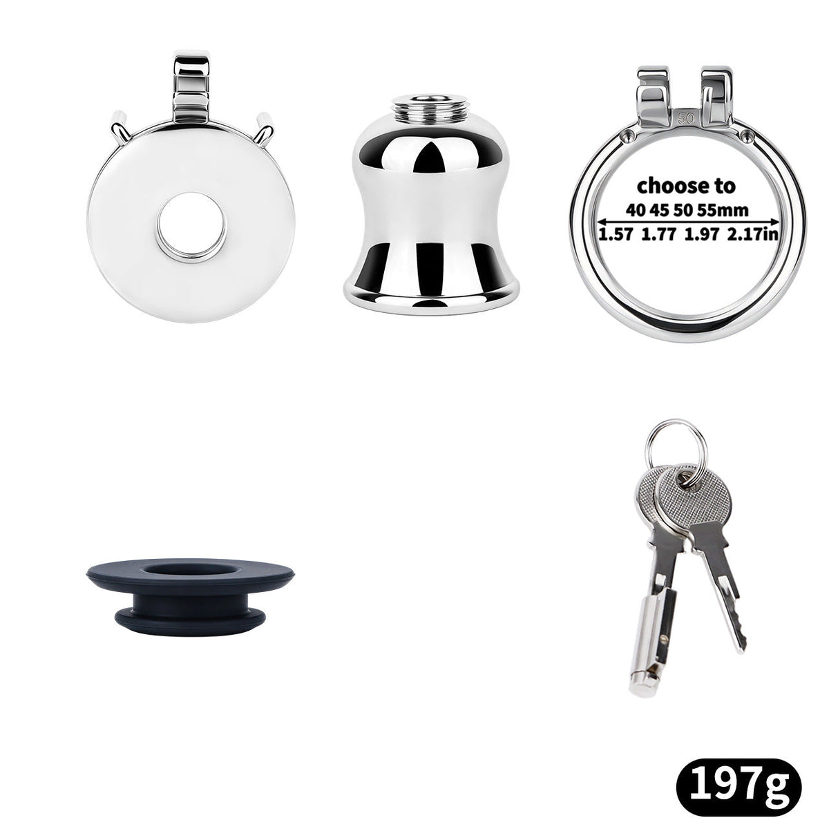 Flat & Inverted  Stainless Steel Chastity Cage - Small to Large Inverted Plugs