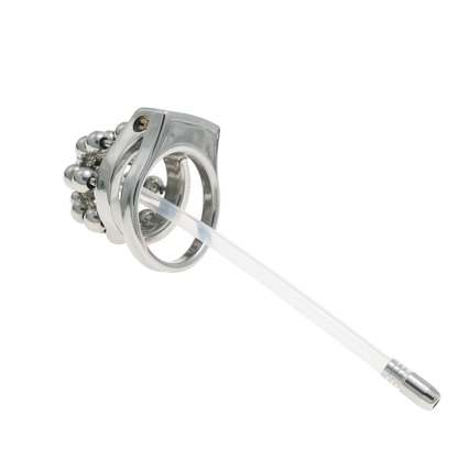 Beaded Metal Chastity Cage with Removable Urethral Catheter Penis Massage Cock Lock
