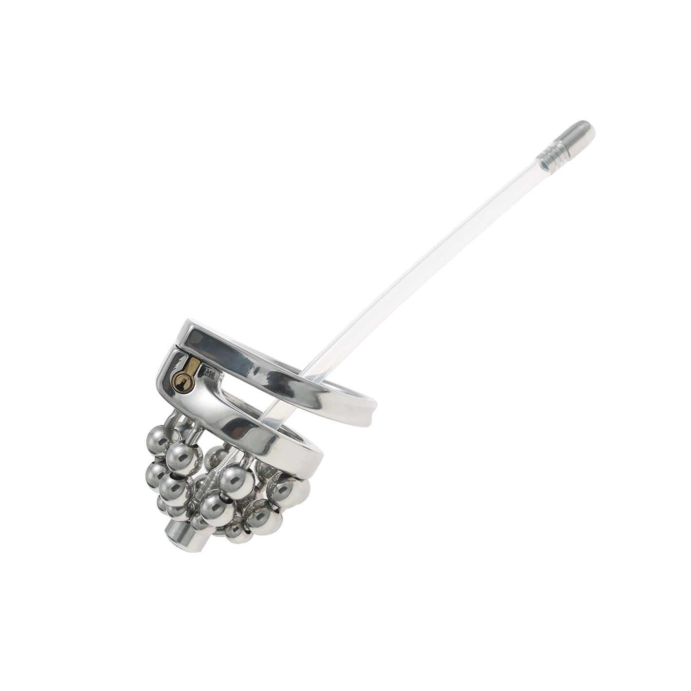 Beaded Metal Chastity Cage with Removable Urethral Catheter Penis Massage Cock Lock