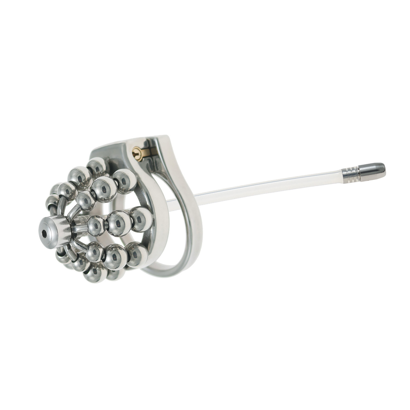 Beaded Metal Chastity Cage with Removable Urethral Catheter Penis Massage Cock Lock