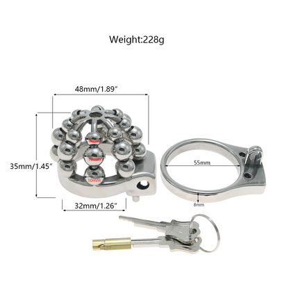 Beaded Metal Chastity Cage with Removable Urethral Catheter Penis Massage Cock Lock