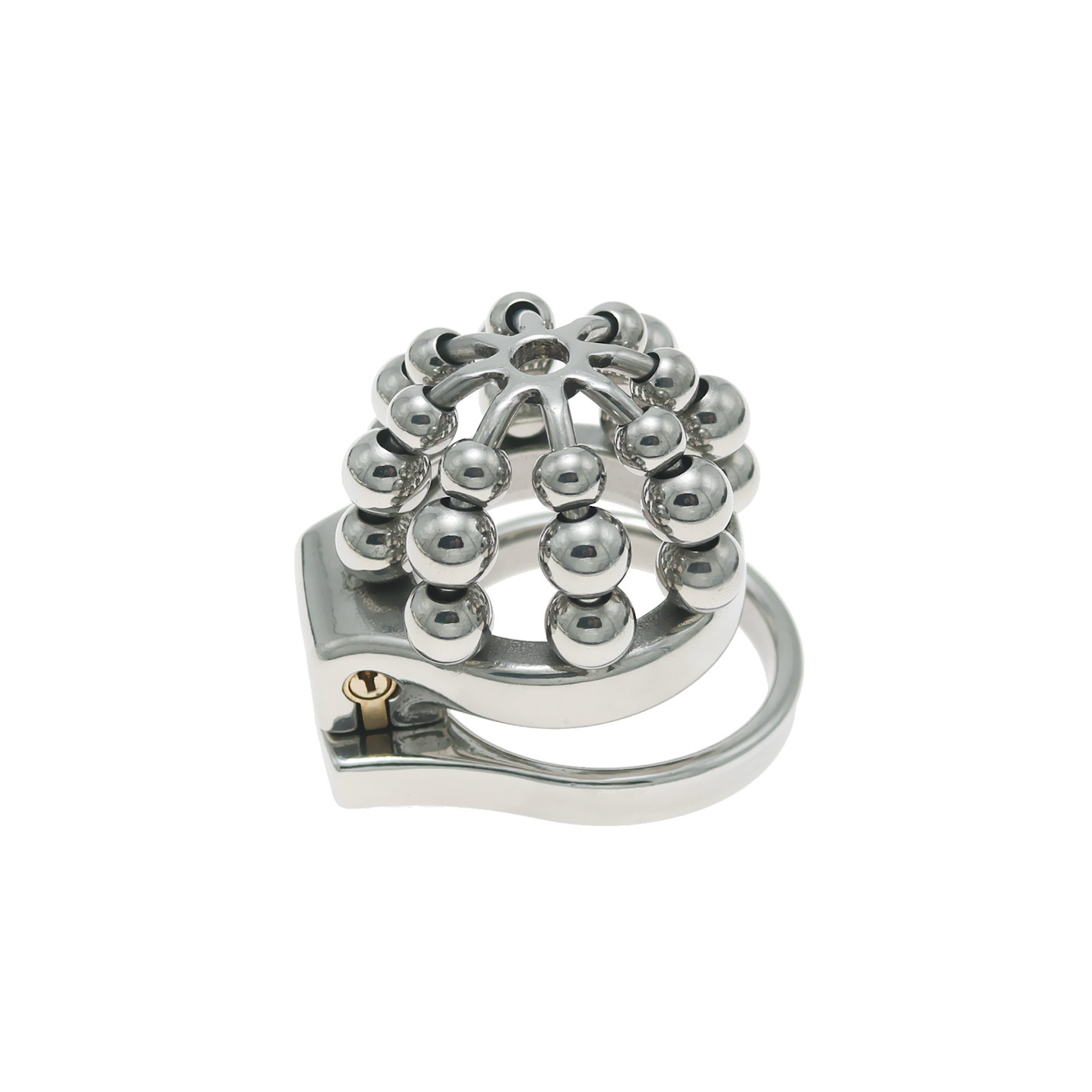 Beaded Metal Chastity Cage with Removable Urethral Catheter Penis Massage Cock Lock
