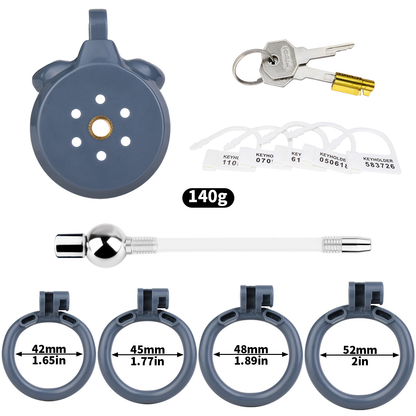 small Inverted Chastity Cage with Removable Steel Ball Plug and Silicone Catheter