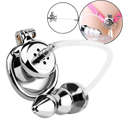 Flat Inverted Chastity Cage with Silicone Urethral Catheter and Butt P SpikedChastity Flat Inverted Chastity Cage with Silicone Urethral Catheter and Butt P SpikedChastity