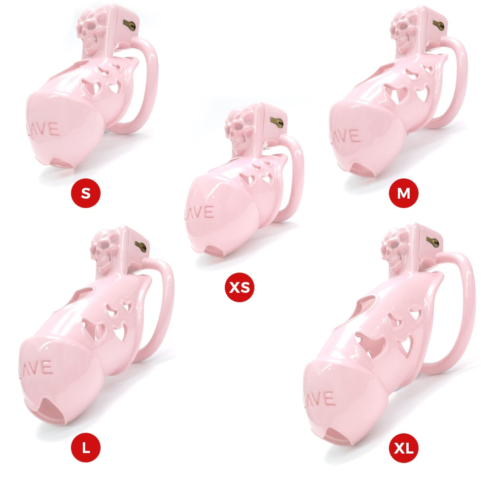 Pink Slave Chastity Cage with Skull Design - SpikedChastity