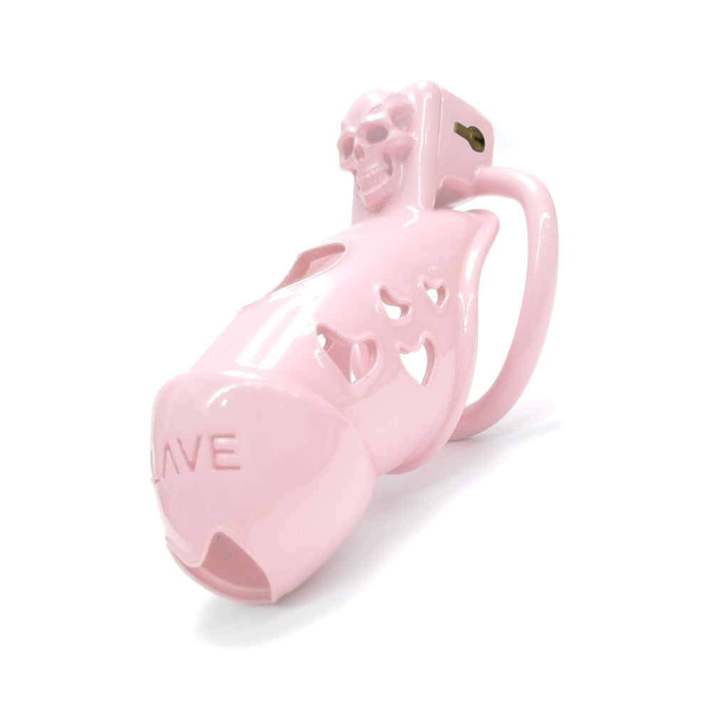 Pink Slave Chastity Cage with Skull Design - SpikedChastity