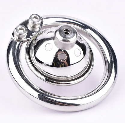 Small Metal Chastity Cage with Catheter - SpikedChastity