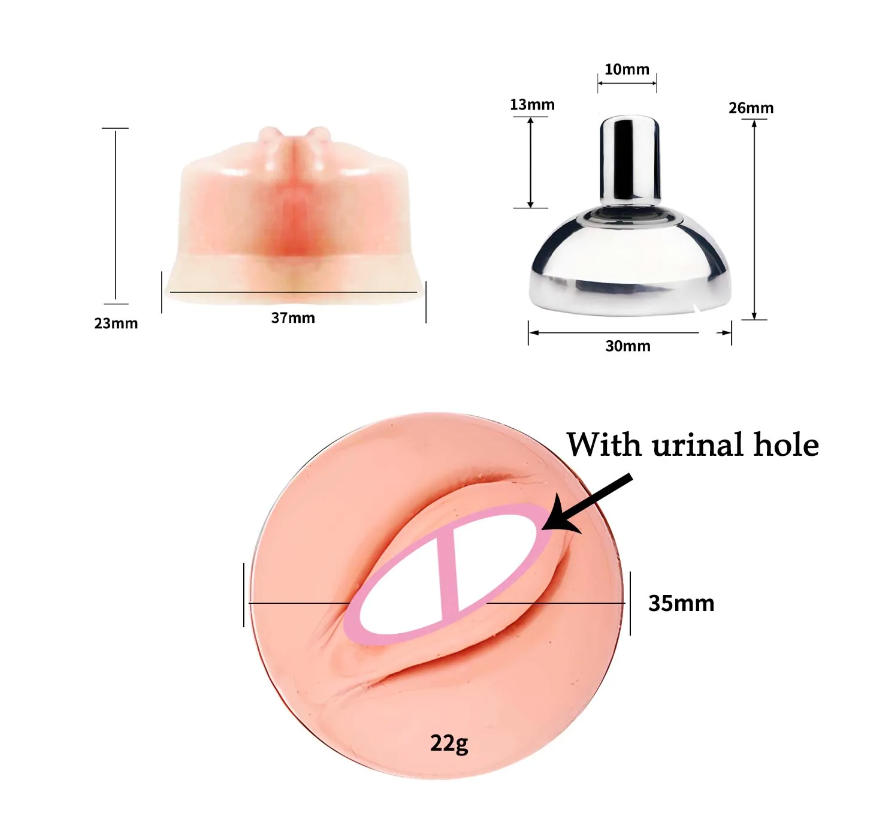 Vagina Shape Sissy Metal Chastity Cage with Urinal Hole - InvertedChastity