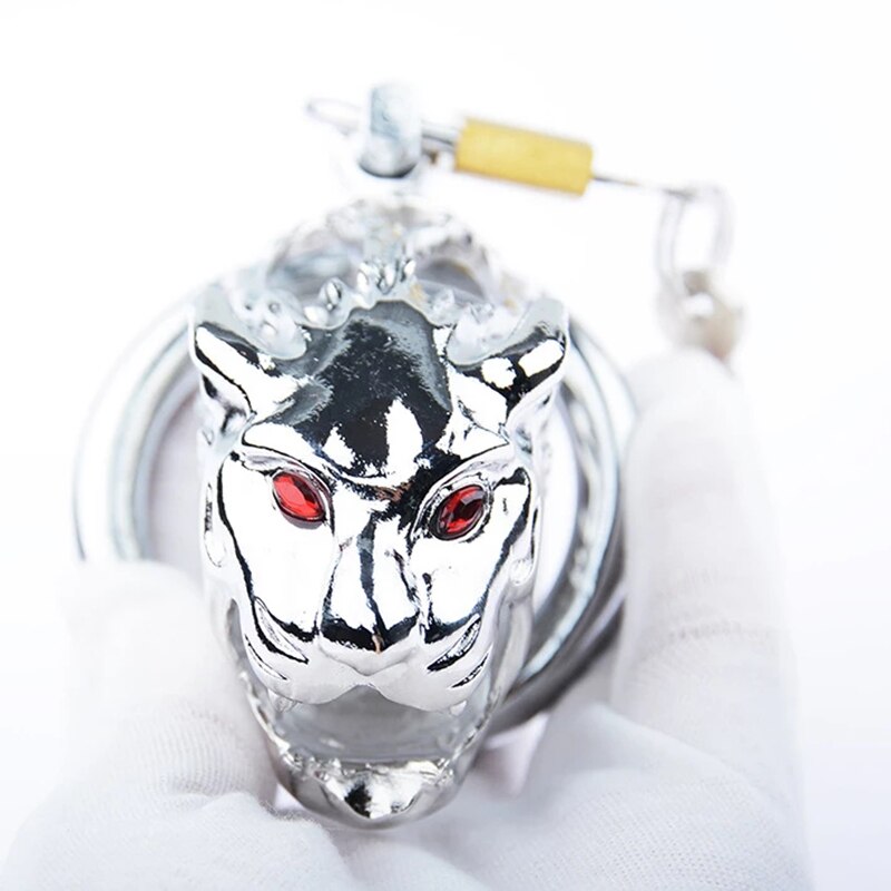 Tiger Head Metal Chastity Cage - SpikedChastity