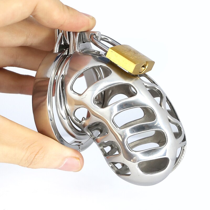 Hollowed Metal Chastity Cage with Removable Spiked Penis Ring - SpikedChastity