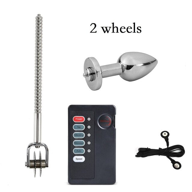 Electric Shock Stimulation Device - Anal Butt Plug and Pinwheel Roller - SpikedChastity